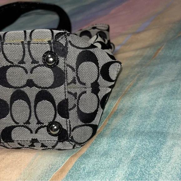 Coach Signature Tote Bag Satchel Shoulder Handbag Grey/Black - Picture 6 of 13